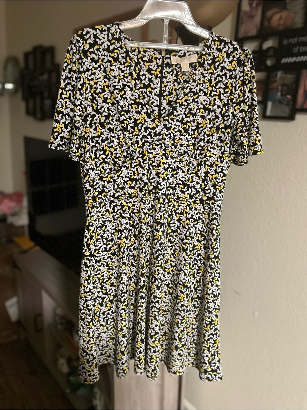 MICHAEL Michael Kors Black Dress with White & Yellow Floral Print
